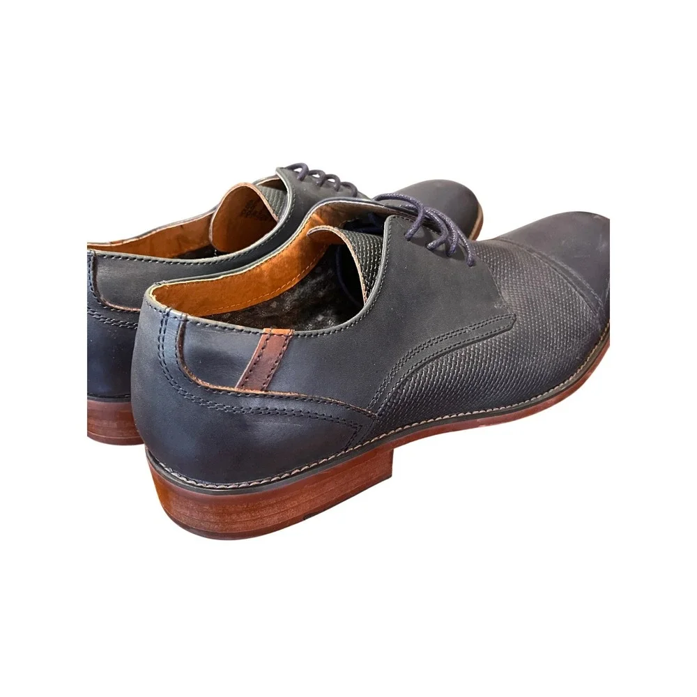 Steve Madden Mens Sz 12 Navy Blue Leather Oxford Dress Shoes Textured Weave